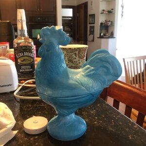 Vibrant Blue Glass Rooster Figurine